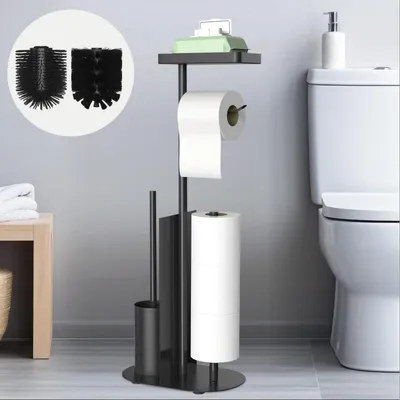 Immagine prodotto di Portarotolo da pavimento con spazzolino per WC, acciaio inossidabile, finitura nera opaca