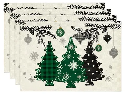 Platzset-Set 4er, grüne Tannenbäume, 30x45cm, waschbar, Weihnachten