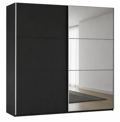 Produktbild von Schiebeschrank VIGO 250 cm mit Spiegel – kompakter Kleiderschrank Schiebetürenschrank modern (Schwarz)
