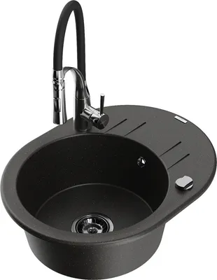 Produktbild von Mexen Kevin 1 Becken-Granitspüle mit Abtropffläche und Mischbatterie Aster, Schwarz/Gold metallisch - 6517-75-73450-07-B