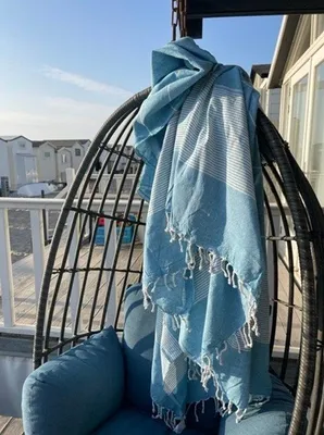 Image de Unyqoos® Hamamtuch XXL – Serviette de plage pour 2 personnes et couverture de pique-nique, 100% coton, turquoise, 240 x 220 cm, légère