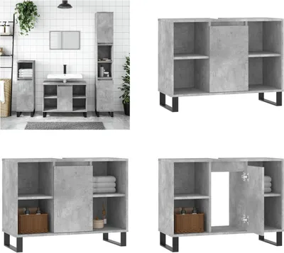 Produktbild von vidaXL Badschrank Betongrau 80x33x60 cm Holzwerkstoff - Badezimmerschrank - Badezimmerschränke - Schrank - Schrank Bad