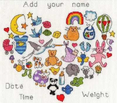 Produktbild von Bothy Threads Kreuzstich-Set "Baby Herz", 27x24cm, XJA7, Zählmuster