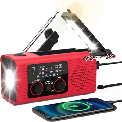 Produktbild von Notfallradio Solar & Handkurbel 4000mAh – Tragbare AM/FM/WEA Radio Powerbank, SOS & LED