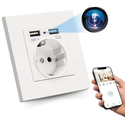 Produktbild von Mini-Kamera Steckdose iUni PR1, Wi-Fi, Full HD, 2 USB-A-Anschlüsse, MicroSD-Kartenslot