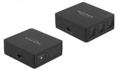 Image de Répartiteur S/PDIF TOSLINK Delock 1 entrée / 3 sorties avec alimentation par USB