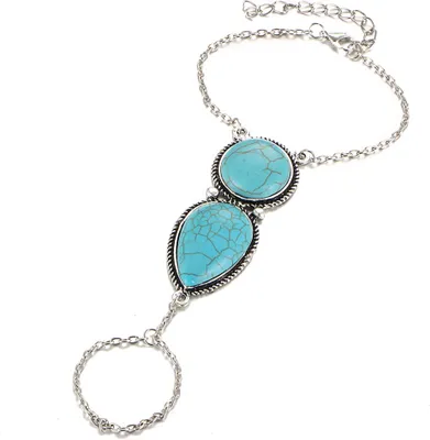 Produktbild von Damen Boho Retro Promi Türkis Sklavenkette Ring Armband Handgeschirr