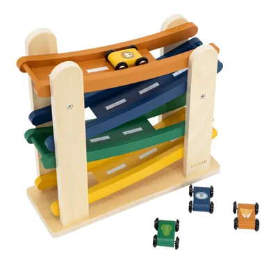 Image de TRIXIE BABY Rampe de course en bois avec 4 voitures