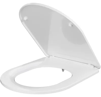 Produktbild von WC Sitz D Form Lang 46 x 36,5 cm, Toilettendeckel Weiß mit Absenkautomatik, Soft Close, Schnellverschluss, abnehmbar, PP, 175 kg, verstellbar, KUTAS