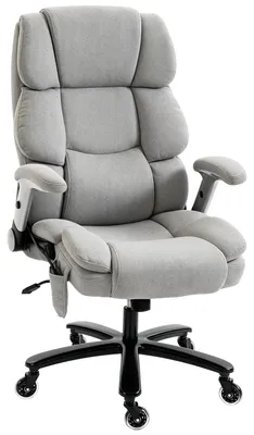 Image de Chaise de bureau - Support lombaire ergonomique - Accoudoirs rabattables - Réglable en hauteur - Pivotante - Revêtement en flanelle - Gris clair