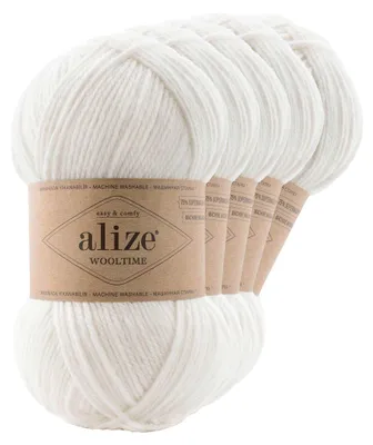 5 x 100g Sockenwolle Alize Wooltime 75% Wolle OEKO-Tex 100 Strickgarn Häkelgarn Farbwahl 55 weiß