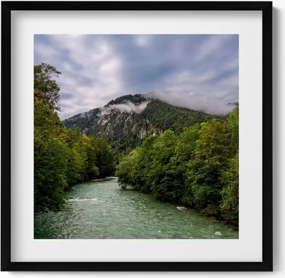 Produktbild von Berglandschaft Deutschland– Wandbild mit Rahmen – Gerahmtes Bild  – Wanddekoration – 50x50 cm –  Schwarz Rahmen