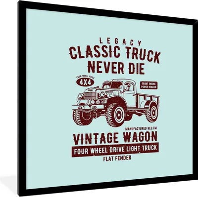 Produktbild von MuchoWow® MuchoWow® Gerahmtes Poster Mancave - Auto - Vintage - Blau 40x40 cm - Poster mit zchwarzem Bilderrahmen - Mit Rahmen - Wanddekoration Schlafzimmer