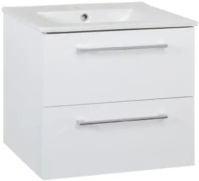 Produktbild von VBChome Badezimmer Set 61x48x47 cm Weiß mit Keramikwaschbecken und Hängeschrank mit 2 Schubladen