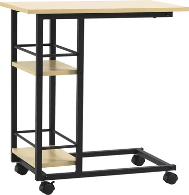 Obrázek produktu pro Odkládací stolek s kolečky - tvar C - 2 police - dřevo - obdélníkový tvar - 60×34,5×64,5 cm - béžová barva