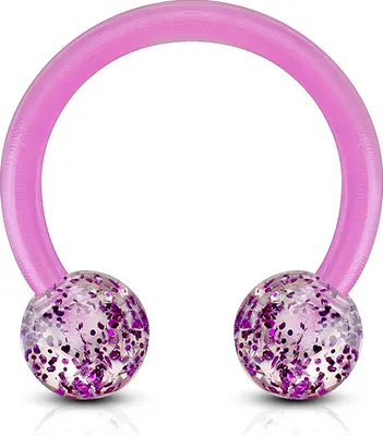 Produktbild von viva-adorno 1,2mm Hufeisen Piercing Lippenpiercing Augenbrauenpiercing Glitter Glitzer Kugeln Kunststoff Kunststoff verschiedene Farben Z528,lila