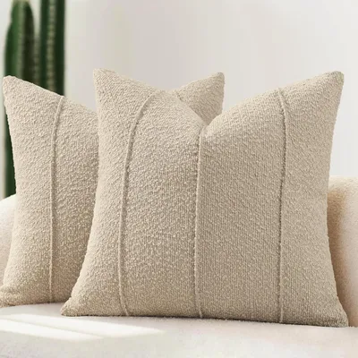 Imagen del producto de Fundas de cojín de bouclé, con textura a rayas, 40x40 cm, juego de 2, para sofá y salón