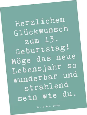 Produktbild von Mr. & Mrs. Panda Postkarte Spruch 13. Geburtstag - Meeresbrise - Geschenk, Happy Birthday, Ansichtskarten, unvergessliche Momente, Geburtstagsgeschenk, Zuneigung