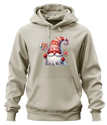 Productafbeelding van Leuk kerstelfje met lolly en bloemen, hoodie met capuchon, natuur, maat M