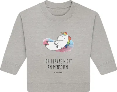 Produktbild von Mr. & Mrs. Panda Organic Baby Pullover Einhorn Wolke 7 12. - 18. Monat - Heather Grey - Geschenk, Einhörner, Menschen, Unicorn, Bullover, Lustig