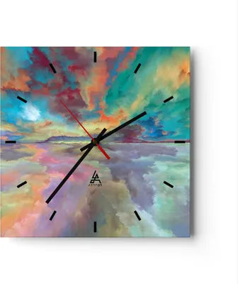 Produktbild von Wanduhr - Quadrat - Glasuhr - Abstraktion modern - 30x30cm - Schleichendes Uhrwerk - Lautlos - zum Aufhängen bereit - Dekoration Modern - Wanddekoration aus Glas - C3AC30x30-4027