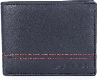 Zdjęcie produktu dla Klasyczny Portfel Męski Skórzany Miękka skóra naturalna RFID Granatowy z czerwonym paskiem