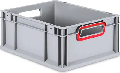 Immagine prodotto di Eurobox NextGen Color | A x L x P 17 x 30 x 40 cm | 16 litri | Maniglie rosse aperte | Fondo liscio | Grigio | Contenitore Euro, scatola da trasporto, contenitore da trasporto, contenitore impilabile