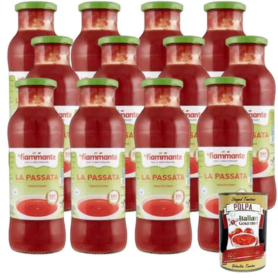 Produktbild von La Fiammante Italian Gourmet La Fiammante Passata di Pomodoro – 12 x 690g – Italienische Tomatenpüree, ideal für Saucen, Suppen & Pasta+ Italian Gourmet Polpa 400gr
