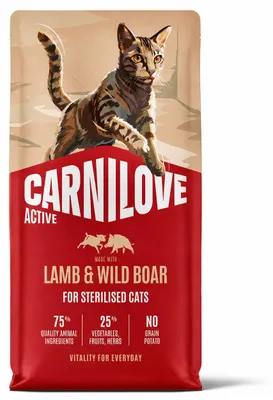 Productafbeelding van CARNILOVE Active Cat Lam & Wildzwijn, Sterilised - Droogvoer voor katten - 6 kg, AI-gegenereerde afbeelding