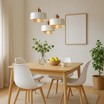 Obrázek produktu pro Závěsné svítidlo se 3 žárovkami, bílé, E27 60 W – Závěsná lampa do obývacího pokoje, kuchyně – Loftový design