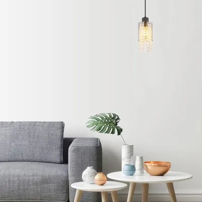 Immagine prodotto di Lampada a sospensione, metallo, nero opaco, cristalli di vetro, D 10 cm