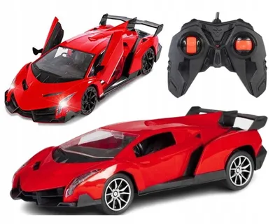 Zdjęcie produktu dla Auto RC czerwone wyścigowe z pilotem światła LED i otwieranymi drzwiami