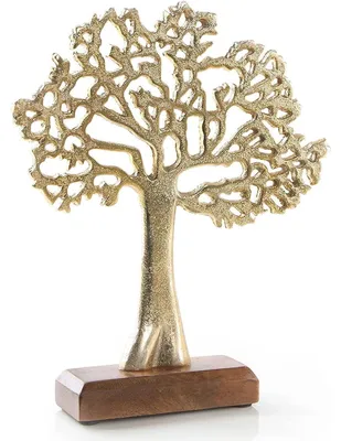Produktbild von Baum Dekofigur aus Metall - Lebensbaum Figur Gold zum Hinstellen - 27 cm