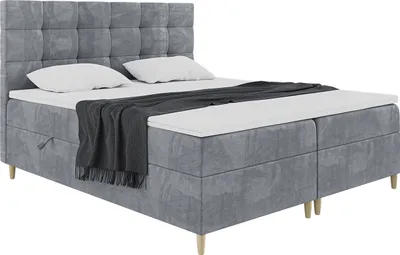 Produktbild von MEBLINI Boxspringbett mit Bettkasten - Gepolstert Doppelbett mit Matratze und Topper - Polsterbett mit Stauraum - Bett mit Kopfteil - Stauraumbett - DICO - 140x200 - H4/Grau Samt