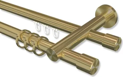 Produktbild von Interdeco Rundrohr-Innenlaufstange, Gardinenstange (Kombination) Messing-Optik Modell Platon Santo, 20 mm Ø 2-läufig, 280 cm (geteilt)