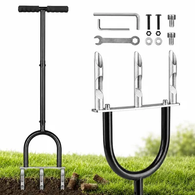 Image de Omgoods - Aérateur manuel pour gazon - Hauteur réglable de 35 à 101 cm