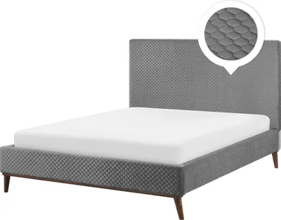 Produktbild von BELIANI Polsterbett Samtstoff Grau 140 x 200 cm Mit Lattenrost Gesteppte Kopfteil Modern