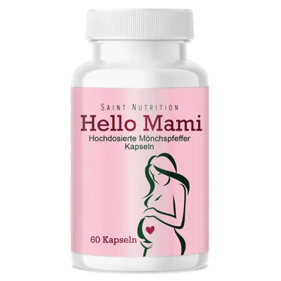 Produktbild von Saint Nutrition® HelloMami – Schwangerschaft – Mönchspfeffer – Endlich schwanger werden - Kinderwunsch – Vitex Agnus Castus – Schwanger werden