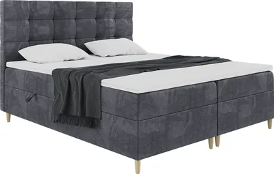 Produktbild von MEBLINI Boxspringbett mit Bettkasten - Gepolstert Doppelbett mit Matratze und Topper - Polsterbett mit Stauraum - Bett mit Kopfteil - Stauraumbett - DICO - 160x200 - H3/Dunkelgrau Samt