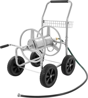 Produktbild von VEVOR Schlauchtrommelwagen, fasst bis zu 76 m x 1,5 cm Schlauch, Garten-Wasserschlauchwagen, mobile Werkzeuge mit 4 Rädern Stahl zum Pflanzen im Freien mit Aufbewahrungskorb, für Garten, Hof, Rasen