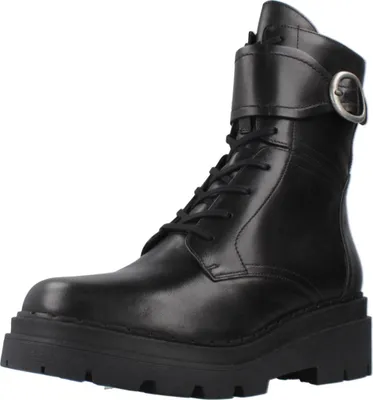 A black women's boot on a white background.