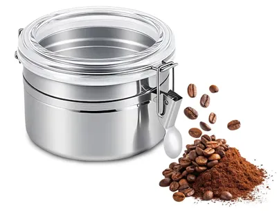 Luftdichte Kaffeedose aus Edelstahl, transparent, S