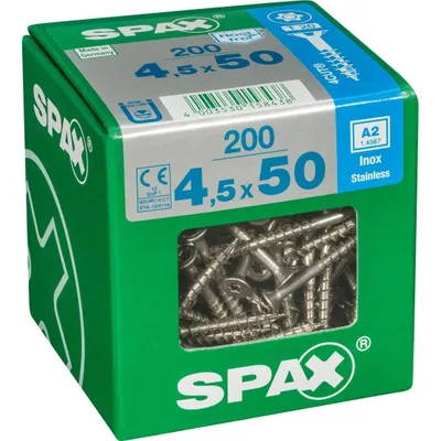 Immagine prodotto di Set di 200 viti SPAX in acciaio inox testa svasata torx, Diam.4,5 mm x L.50 mm