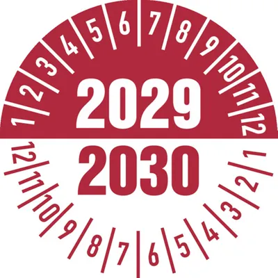 Produktbild von Dreifke® Prüfplakette 2029/2030 in weiß/rot - 30 mm Folie selbstklebend