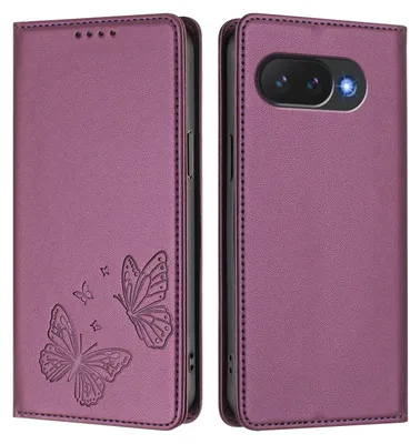 Produktbild von Lederhülle für Google Pixel 10A, Schmetterling Prägung Leder Brieftasche Schutzhülle mit Ständer Lila