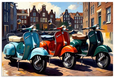 Produktbild von ARTland Wandbild Alu für Innen & Outdoor Mit dem Motorroller nach Amsterdam Größe: 60x40 cm