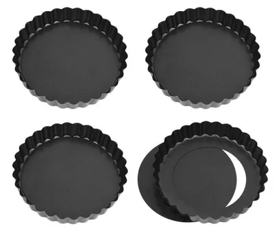 Obrázek produktu pro Formičky na tarteletky, mini formy na quiche s odnímatelným dnem, průměr 12 cm, s nepřilnavým povrchem, 4 kusy, černé