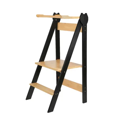 Produktbild von Kinder Lernturm aus Bambus klappbar Tritthocker 88*45*45cm Schwarz