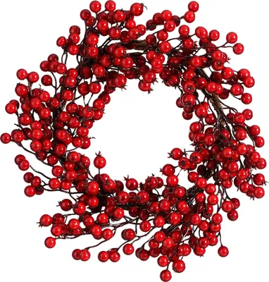 Productafbeelding van Mica Decorations Kerstkrans met Rode Besjes - Kerstversiering voor Kerst - Deurkrans voor Binnen - Feestelijke Kerstdecoratie van Foam - Diameter 40 x Hoogte 10 cm - Rood