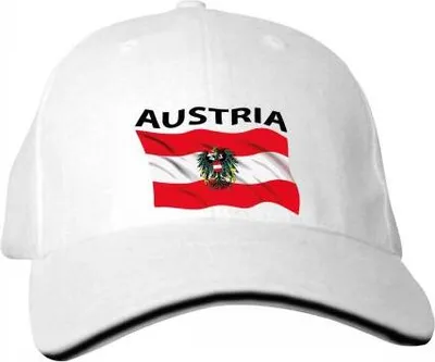 Produktbild von Baseballcap mit Textildruck - wehende Fahne AUSTRIA ÖSTERREICH - 77683 weiß